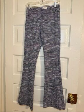 Textured Purple-Blue Knit Flare Pants
